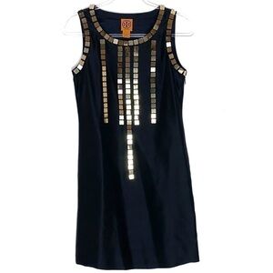Tory Burch black silk gold sequins shift dress 2